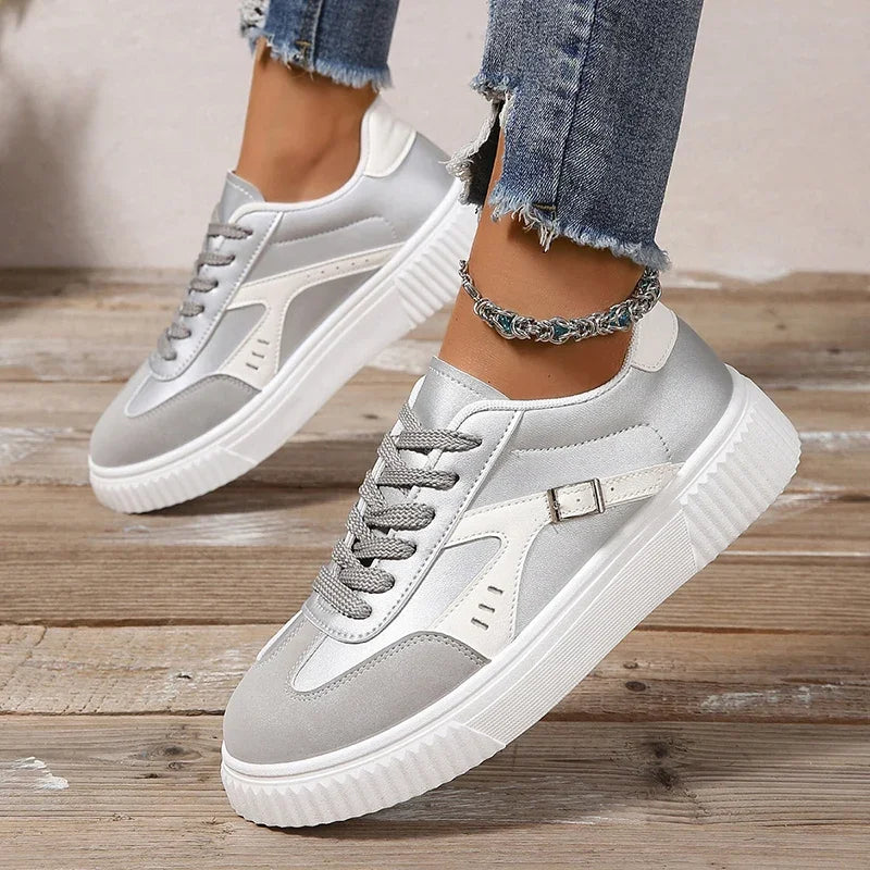 Cyflymder  Spring New Thick Sole Women's Vulcanize Shoes Casual Womens Lace-Up White Flats Shoes Comfortable Wear-Resistant Ladies Sneakers