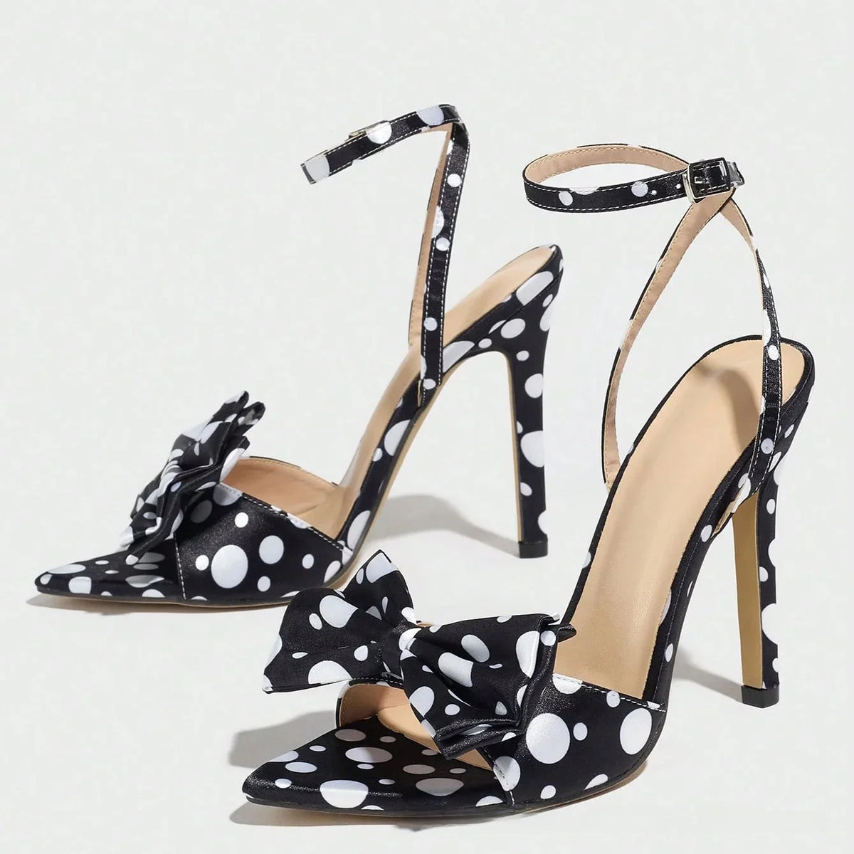 Cyflymder  Elegant Polka Dot Silk High Heel Sandals for Women with Fine Butterfly Knot College Style Gentle and Classy Footwear