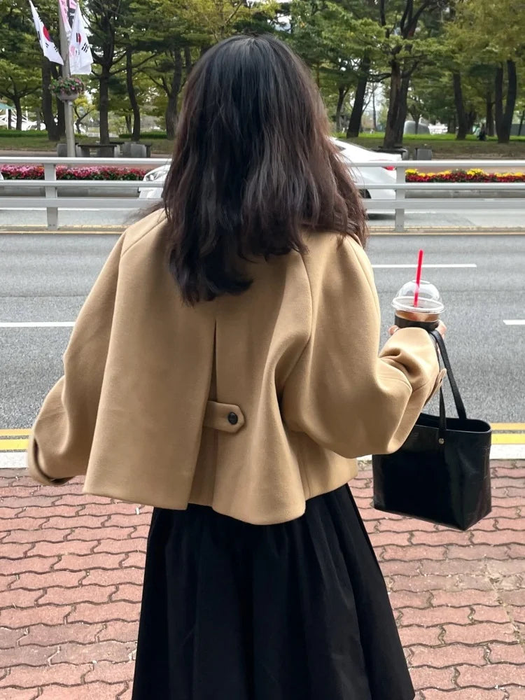 Cyflymder  Retro Chic Lapel Single Button Woolen Coat ort Loose Sle for Small Figures Women's Faionable Outerwear