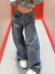 Cyflymder  Letter Diamond Vintage Jeans Women Loose High Waist Streetwear Casual Denim Pants Retro American Fall New Harajuku Wide Leg Pant