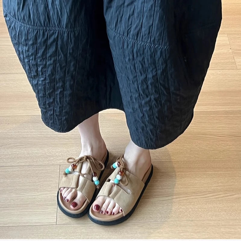 Cyflymder  Platform Anti-Slip Wear-Resistant Slippers Summer New Round Toe Open Toe Crystal Buckle Anti-Slip Wear-Resistant High Heels
