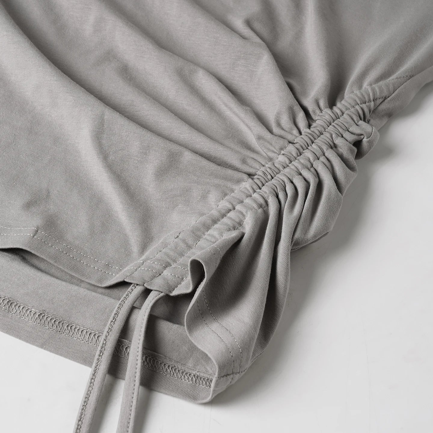 Cyflymder  Solid Grey Loose Drawstring T-shirt Asymmetrical Off-shoulder Short Sleeve T Shirts Women Casual Summer Tees y2k Vintage