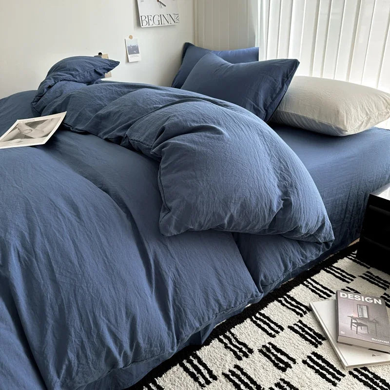 Cyflymder  Bed Linen Solid Cotton Bedding Set with Sheet Duvet Cover Pillowcases Single Couple Bedsheet King Queen Double Twin Size