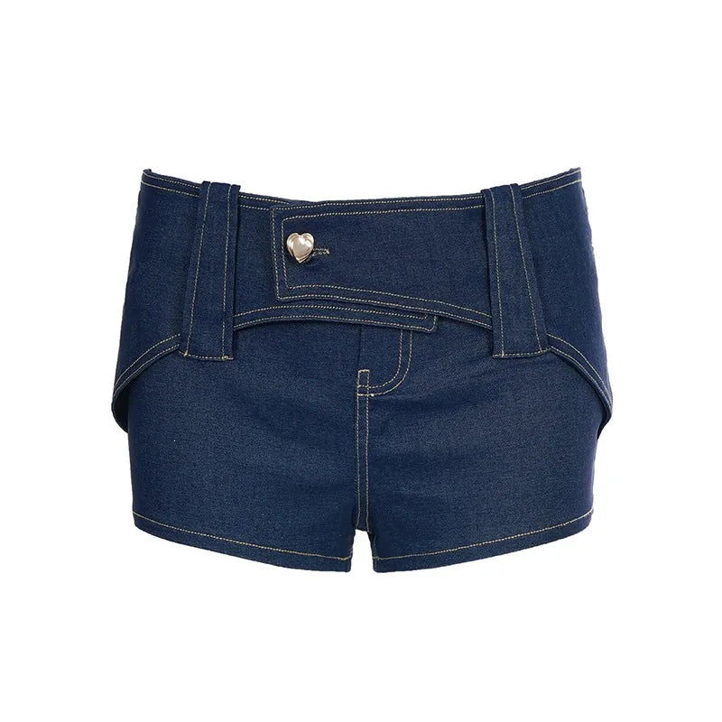Cyflymder  Imitation Denim Shorts European American Street Style Slim Fit Low Waist Retro Three Quarter Pants