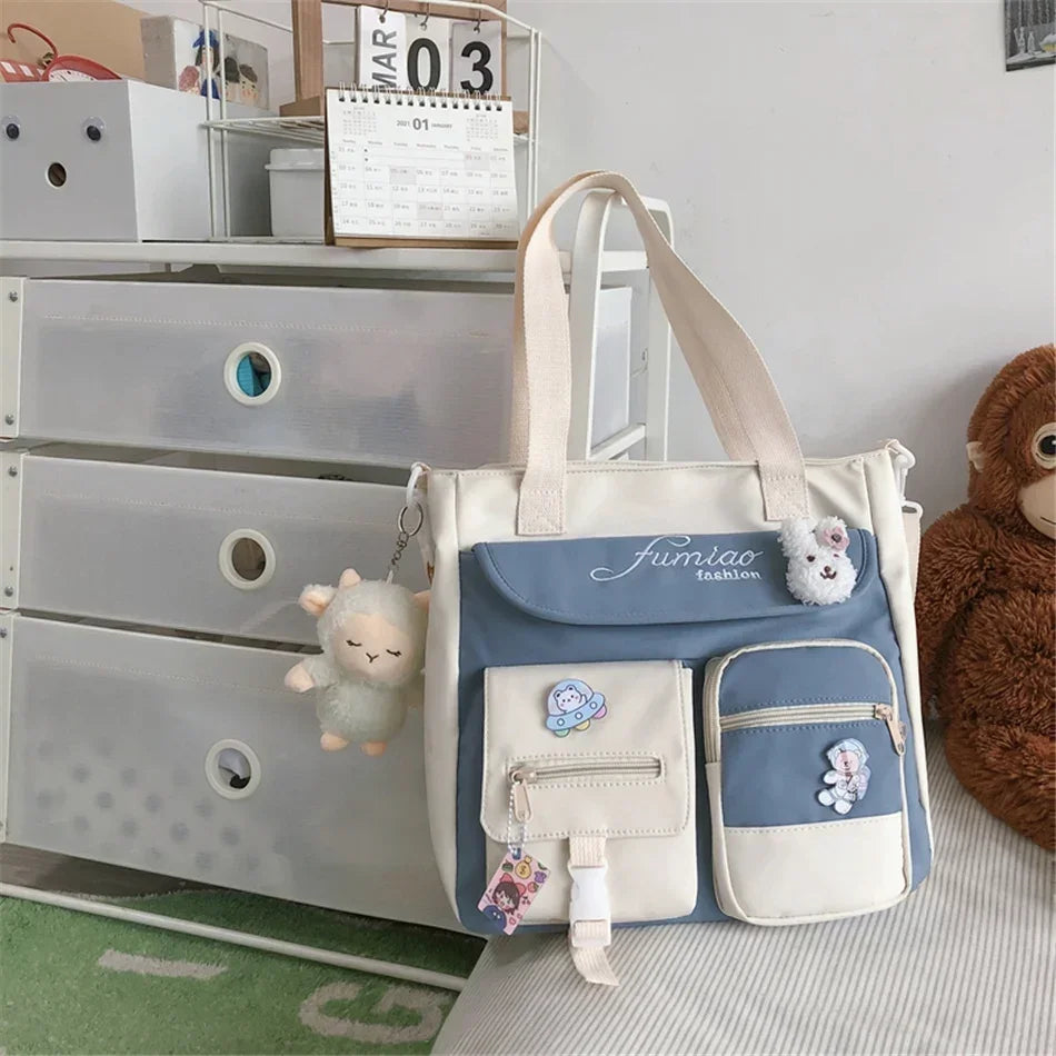Cyflymder  Large Capacity Tote Bags Trendy Nylon Patchwork Shoulder School Book Bag for Teenage Girls Fashion Student Handbag Crossbody Sac