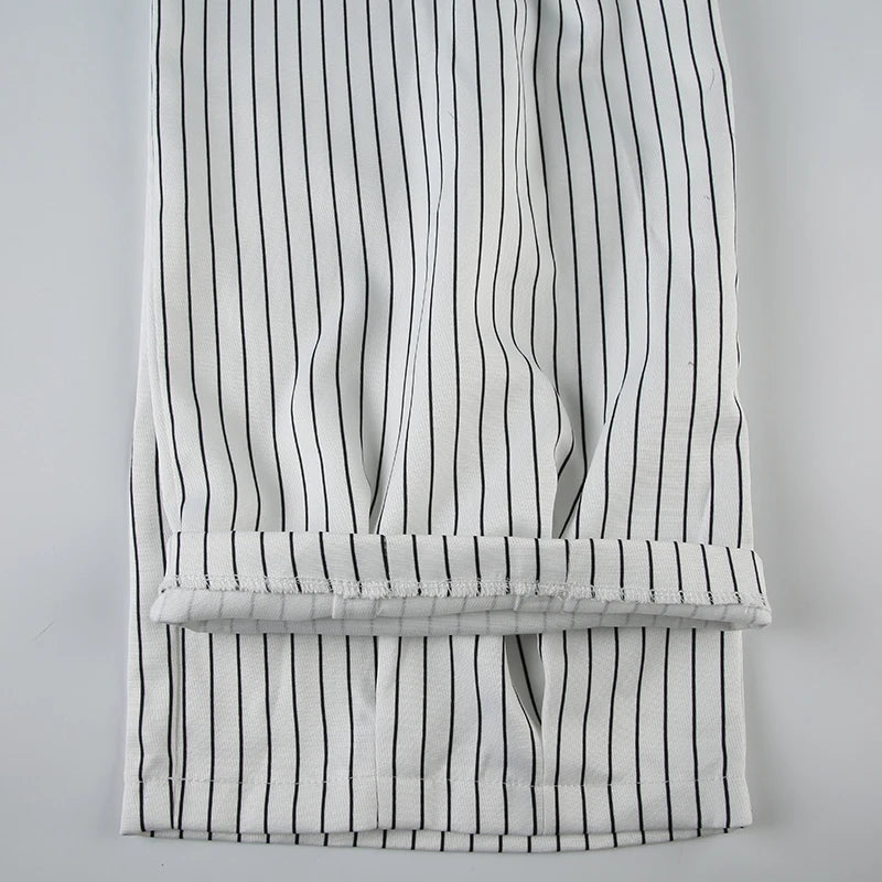 Cyflymder  Casual Folds Striped Wide Leg Pants Basic Loose Low-Waisted Straight Pants Women Summer Fashion Streetwear Ladies