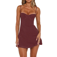 Cyflymder  Summer Short Dresses for Women Retro Polka Dot Spaghetti Strap Backless Dress Hot Girl Camisole Dress Vestidos Cortos