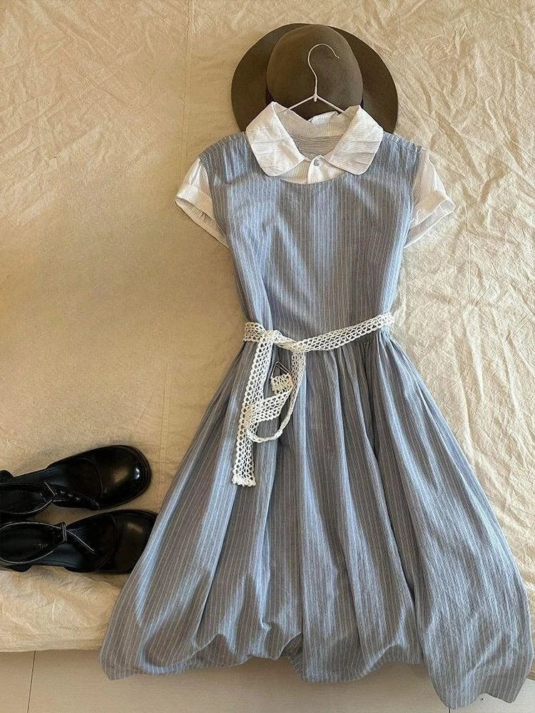 Cyflymder  Summer Sweet Kawaii Two Piece Dress Set Women Print Mini Dress Short Sleeve Casual Shirt Outfit New