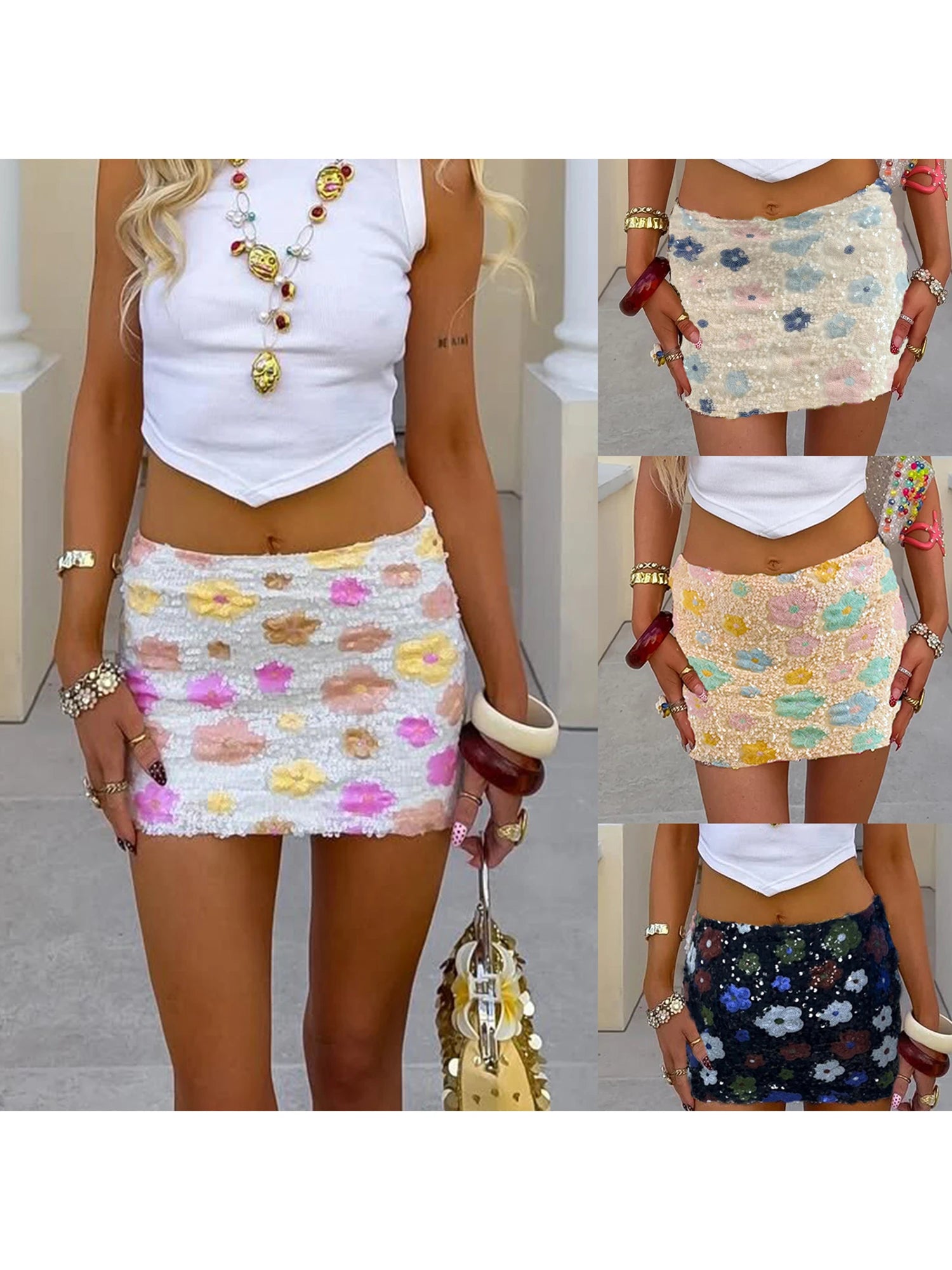 Cyflymder  Women s Embroidered Denim Mini Skirt Vintage Chic High Waisted Short Skirt for Fall Winter