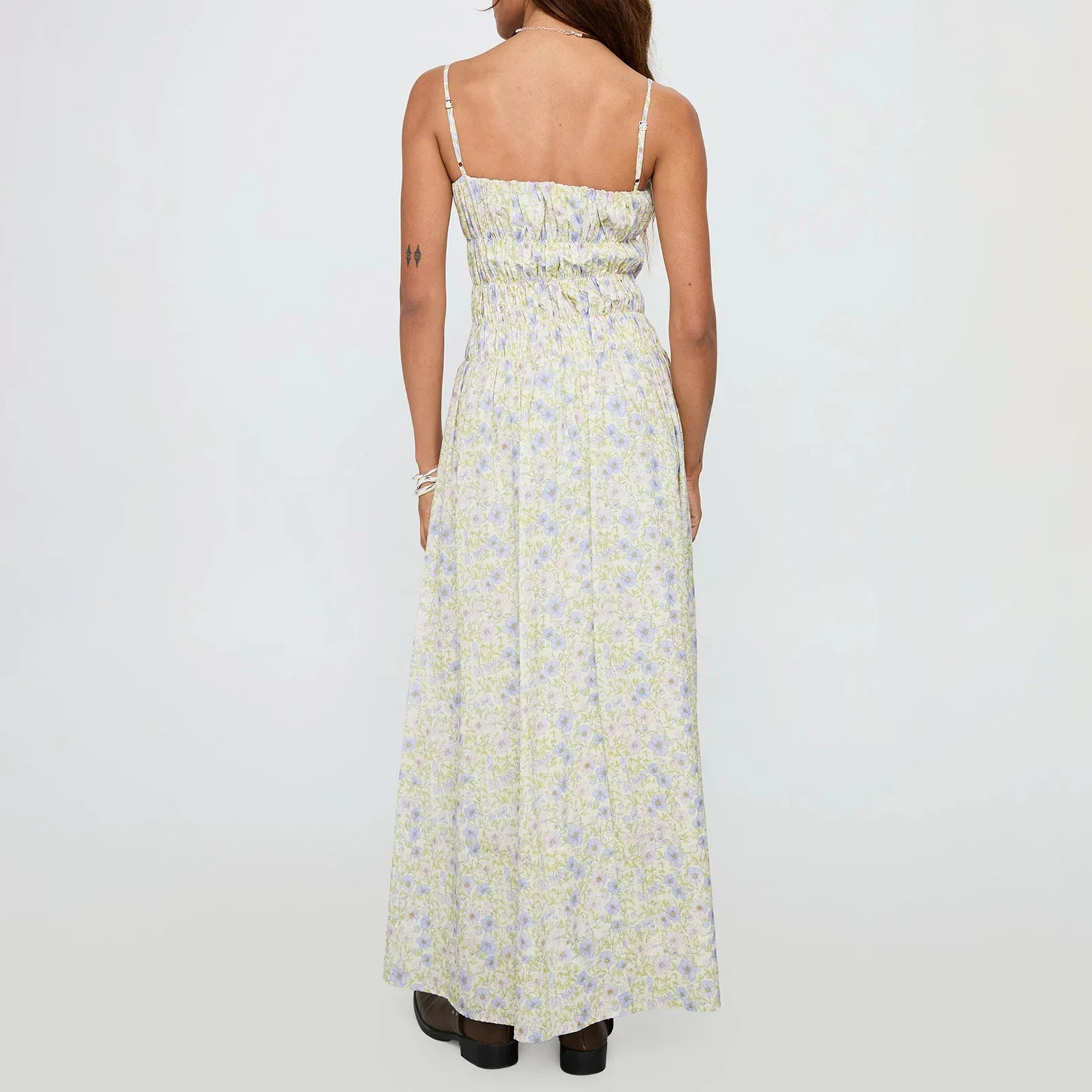 Cyflymder  Smocked Long Dress y2k Women Stripes/Floral Print Spaghetti Strap Sleeveless Dress Vacation Party Dresses Streetwear
