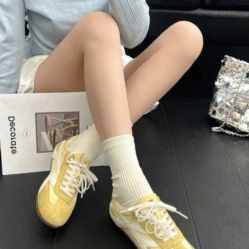 Cyflymder  Women Eyelet Lace-up Round Toe Colorblock Sneakers Autumn Women Casual Daily Flats Shoes 2025 Korean Style Spring Autumn