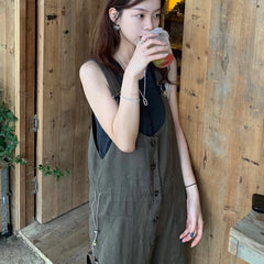 Cyflymder  Wide Leg Overalls Women Vintage High Waist Pockets Straight Jumpsuit American Style Baggy Casual Cargo Pants Streetwear