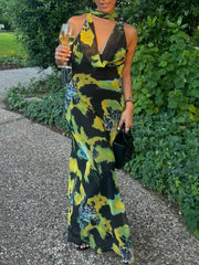 Cyflymder  Women's dress scarf decoration sleeveless long dress new fashion print mid-length dress beach holiday evening dress