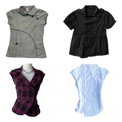 Cyflymder  Women's Y2k Turn-Down Collar Shirt Stylishly Fitted and Sexy, with Buttons, Short-Sleeved T-Shirt, Summer Solid-Color Casual Top