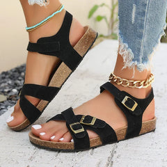 Cyflymder  Retro Buckle Strap Cork Sandals Women Summer Cross Strap Flat Sandals Woman Brand Design Comfortable Non Slip Beach Shoes