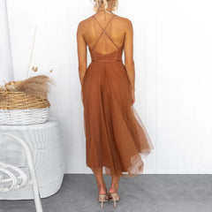 Cyflymder  Women Wedding Dress Tulle Spaghetti Strap Elegant Sleeveless Long Dress Large Swing Deep V-Neck Sexy Backless Party Dress