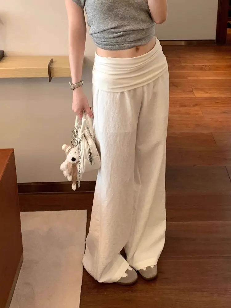 Cyflymder  Loose Wide Leg Casual Pants High Waist Flip Waisand ex Summer Korean Sle Simple Comfortable Cool Versatile Wide Leg Pant