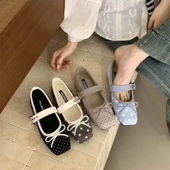 Cyflymder  Women Flats Spring New Toe Soft Leather Ladies Casual Ballet Shoes Fashion Bowknot Design Dress Shoes 567