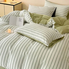 Cyflymder  60S Striped Pure Cotton Bedding Sets High-End Japanese Jacquard Quilt Cover Kit Skin-Friendly Home Textiles for Single Double