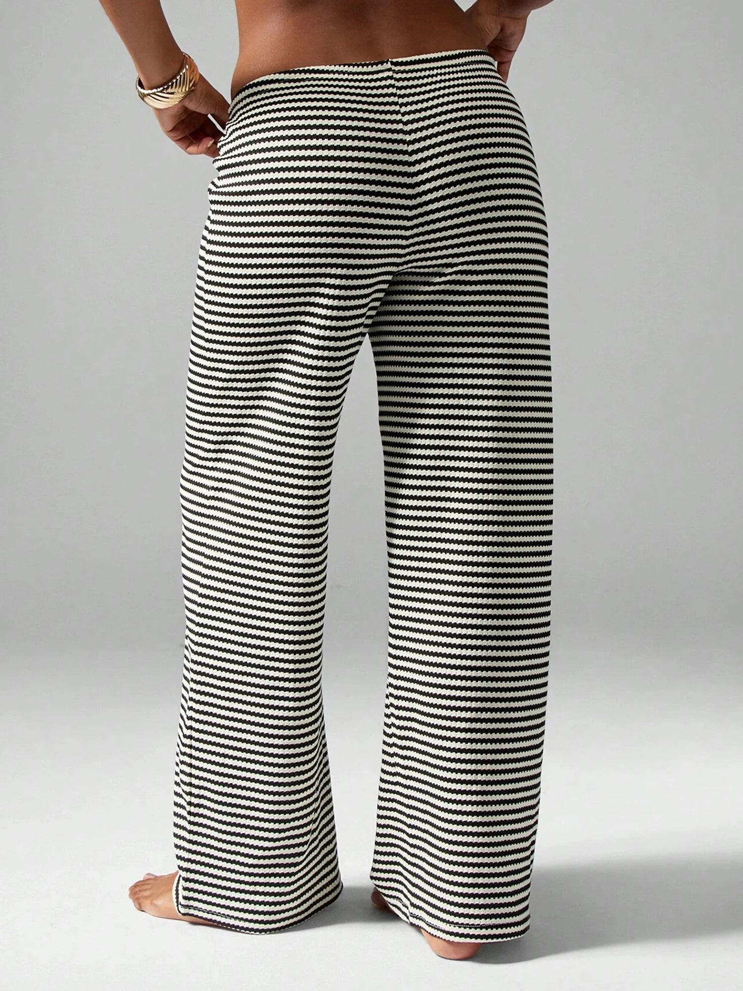 Cyflymder  Stylish Women s Striped Trousers with Drawstring Waistband Loose Fit and Low Rise - Versatile Casual Pants for Any Occasion