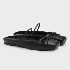 Cyflymder   Summer Elegant Black Square Toe Ballet Flats Shoes Women Butterfly Knot Slip On Comfy Walking Mules Shoes Outdoor Slides