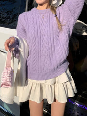 Cyflymder  Autumn Korean Casual Loose All Match Solid O Neck Long Sleeve Knitted Pullovers
