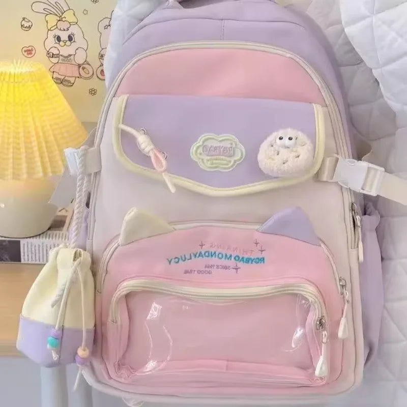 Cyflymder  Fashion Transparent Sweet Kawaii Backpack High-capacity Y2k Aesthetic Schoolbag Women Students Contrast Color Patchwork Ita Bags
