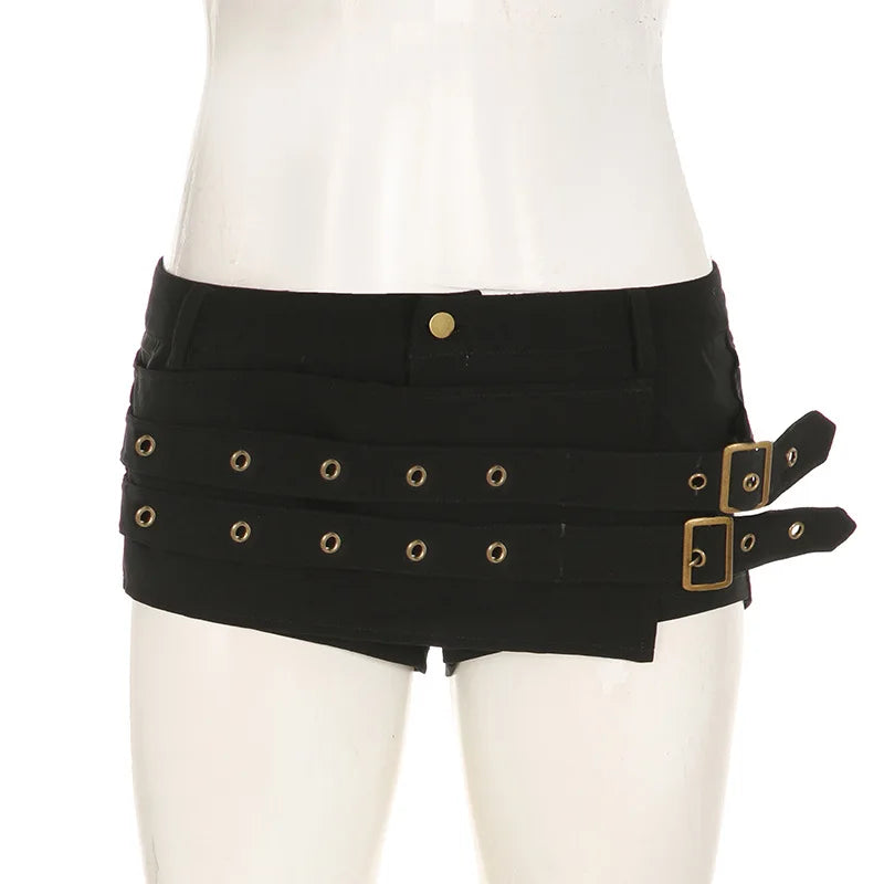 Cyflymder  Sexy Slim Fit Waist Bule Super ort Pants Asymmetric Street Sle Low Waist Tee-quarter Length Thin Fabric Summer Faion