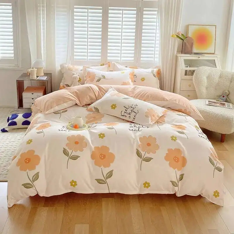 Cyflymder  New Cotton Duvet Cover, Long Staple Cotton Bed Sheet, Thickened And Brushed Four Piece Set, Student Dormitory Three Piece Set