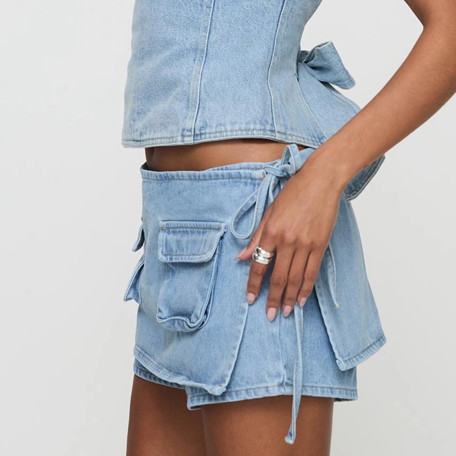 Cyflymder  Women s High Waisted Denim Skirt with Tie Waist Detail for Summer Beach Party Casual Streetwear Fashion Outfit