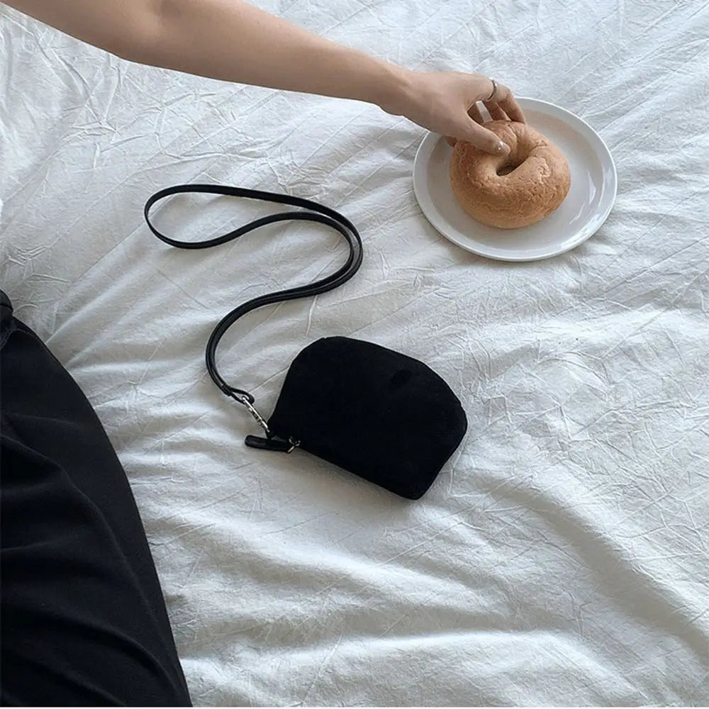 Cyflymder  PU Leather Suede Coin Purse Shoulder Bag Lipstick Earphone Pouch Mini Storage Bag Purse Card Holder Lanyard Wallet Outdoor