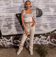 Cyflymder  Side Slit Drawstring Pencil Pants Trend Streetwear Slim Outfits Faux Leather Pants Cyber Y2K Vintage Stacked Zipper