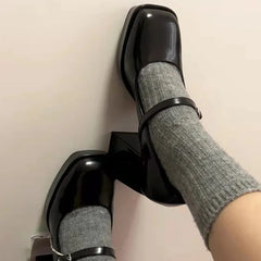 Cyflymder  Retro Style Black Round Toe Platform Women Mary Jane Shoes Chunky High Heels Buckle Strap Design Fashion Pumps Shoes