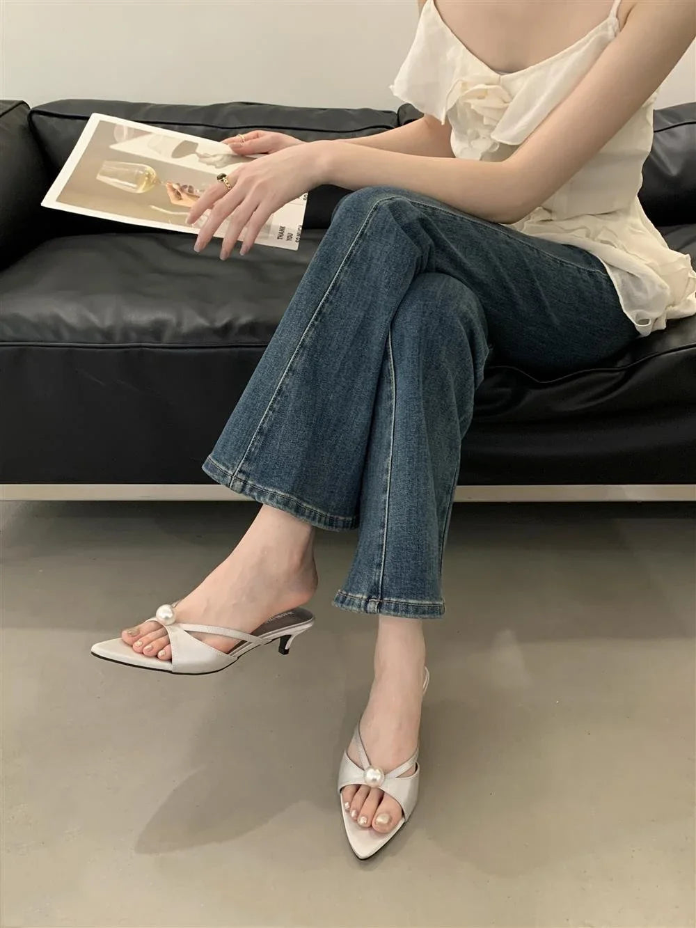Cyflymder  High Heels Slippers Women Bead Pointed Toe Sandals Shoes Summer 2025 Trend Sexy Open Toe Woman Brand Designer Sandalias Pumps