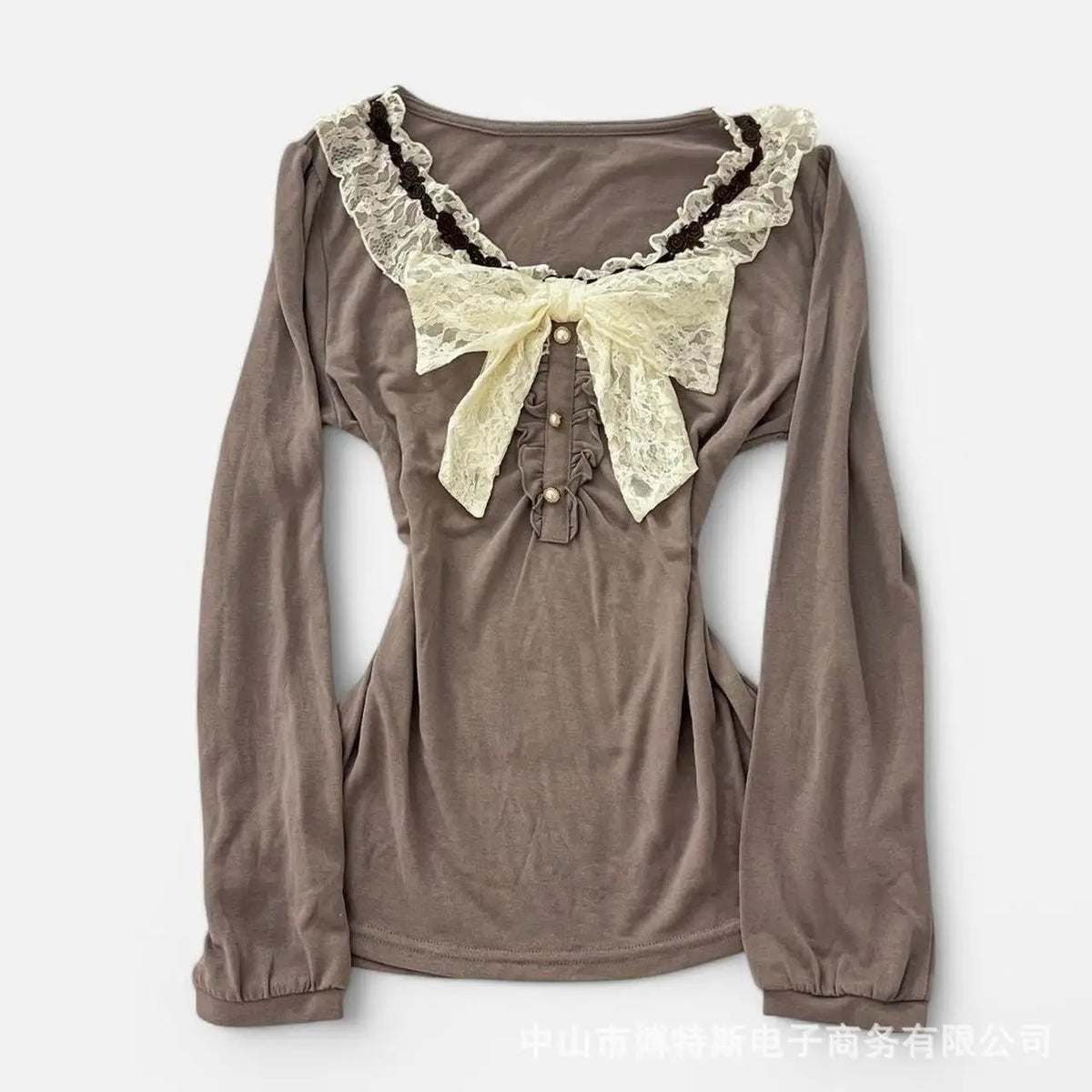 Cyflymder  American Elegant Spliced Lace O Neck Bow Design Woemn T Shirts Y2k Aesthetic Vintage Spliced Pleated Clothes Harajuku Punk Tops