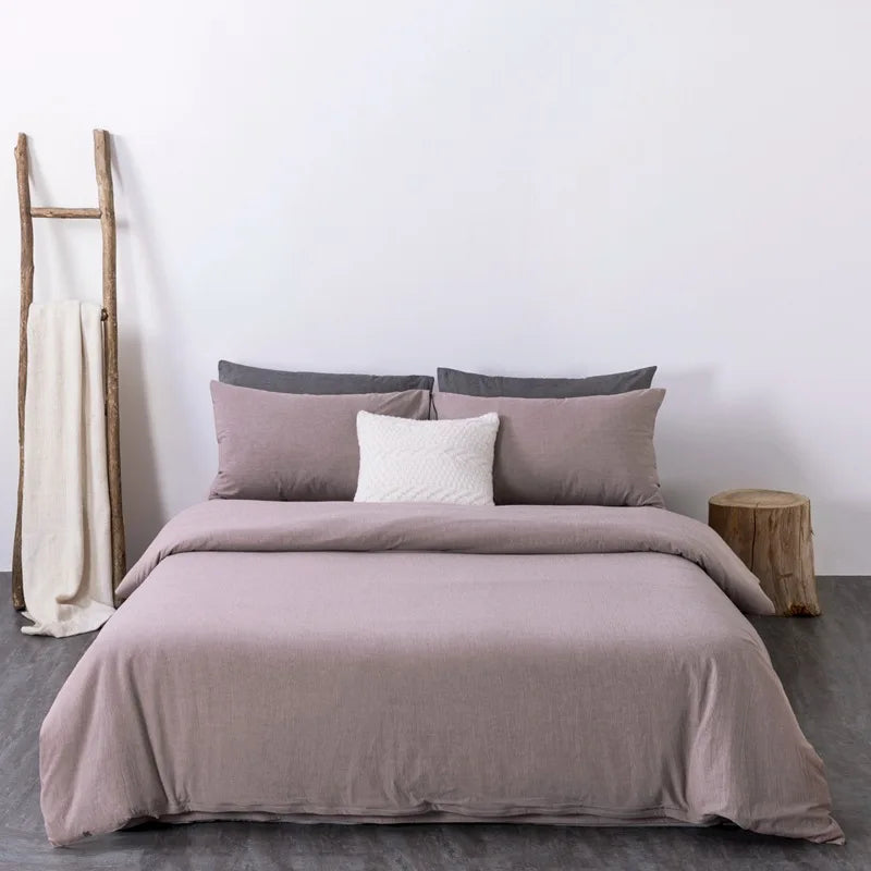 Cyflymder  Solid Color Pure Cotton High-Density Bedding Sets Washed Cotton Soft Duvet Cover Kit Skin Friendly Breathable Bedclothes