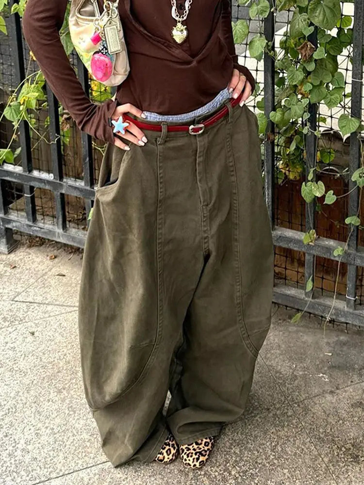 Cyflymder  Y2K American Large Size Waed Knife  Jeans Women's New Sle Spicy Bf Retro Floor Length Wide Leg Pants Casual High Waist