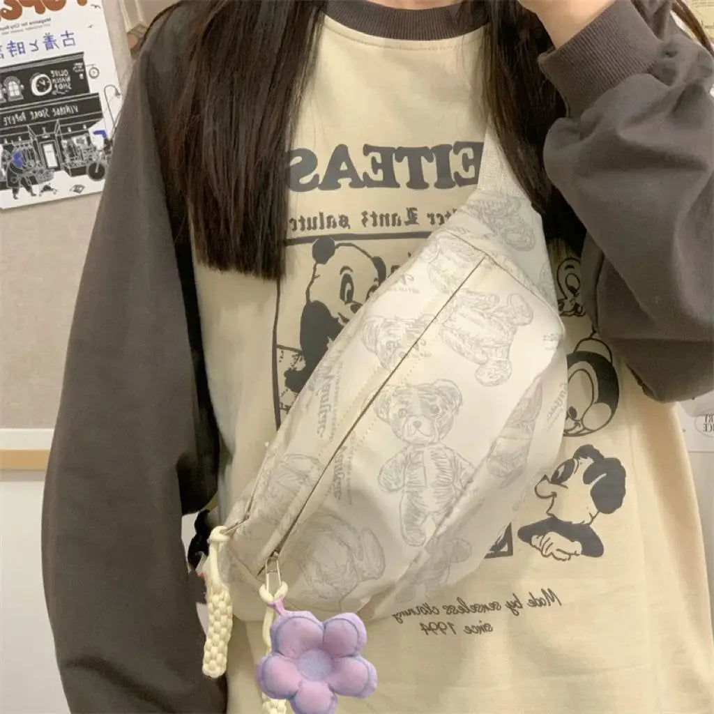 Cyflymder  Cute Little Bear Girl Student Chest Bag, Female Korean Edition Casual Crossbody Bag, Simple and Versatile Waist Bag