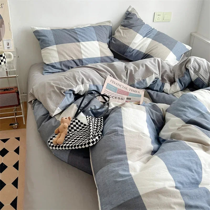 Cyflymder  Japanese Style Cotton Printed 4Pcs Bedding Sets Skin Friendly Ab Double-Sided Design Duvet Cover Washed Comfort Set for Adults