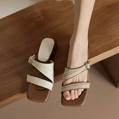 Cyflymder  French Niche Design Beautiful Straw Thick Heel Soft Sole Not Tired Feet Cool Slippers Women's Summer Sandals