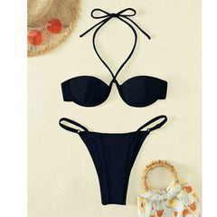 Cyflymder   Sexy Bikini Set Swimsuit Women Fashion Triangle Bandage G-string Split Biquini Solid Beachwear Bathing Suit 2 Piece Set Bikini