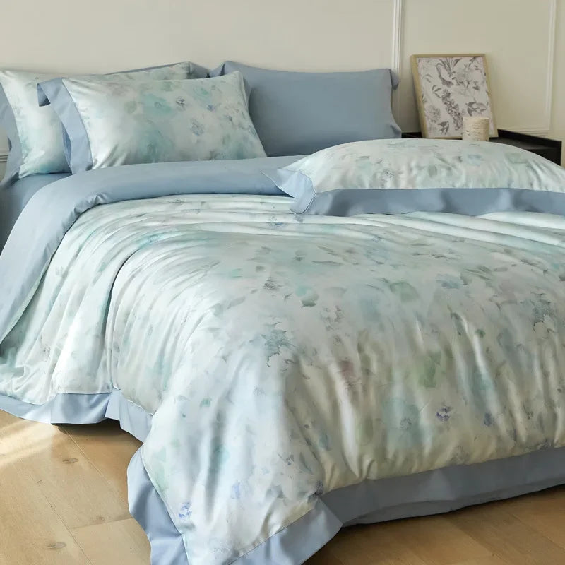 Cyflymder  New Flower Printed Cooling Quilt Set High Quality Ice Feeling Silky Comfort Set Skin Friendly Summer Bedding Set for Adults