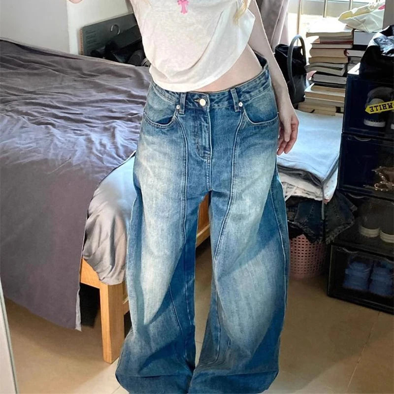 Cyflymder  American Vintage Baggy Women Jeans Y2K Fashion Streetwear Distress Raw Edge Straight Pants Harajuku High Waist Pocket Trousers