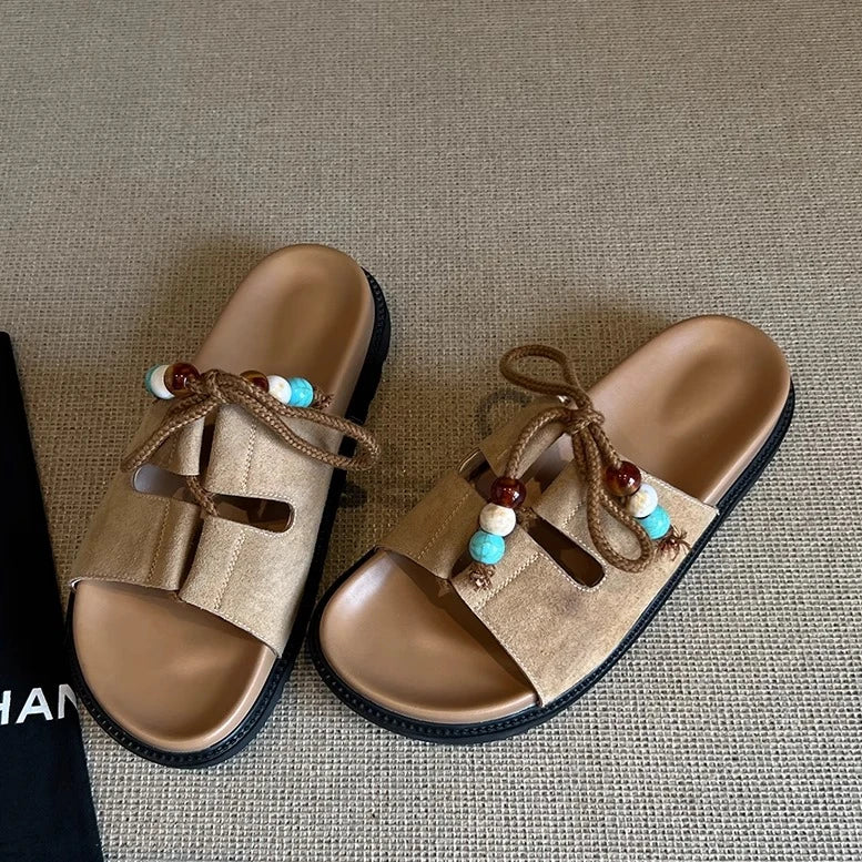 Cyflymder  Platform Anti-Slip Wear-Resistant Slippers Summer New Round Toe Open Toe Crystal Buckle Anti-Slip Wear-Resistant High Heels