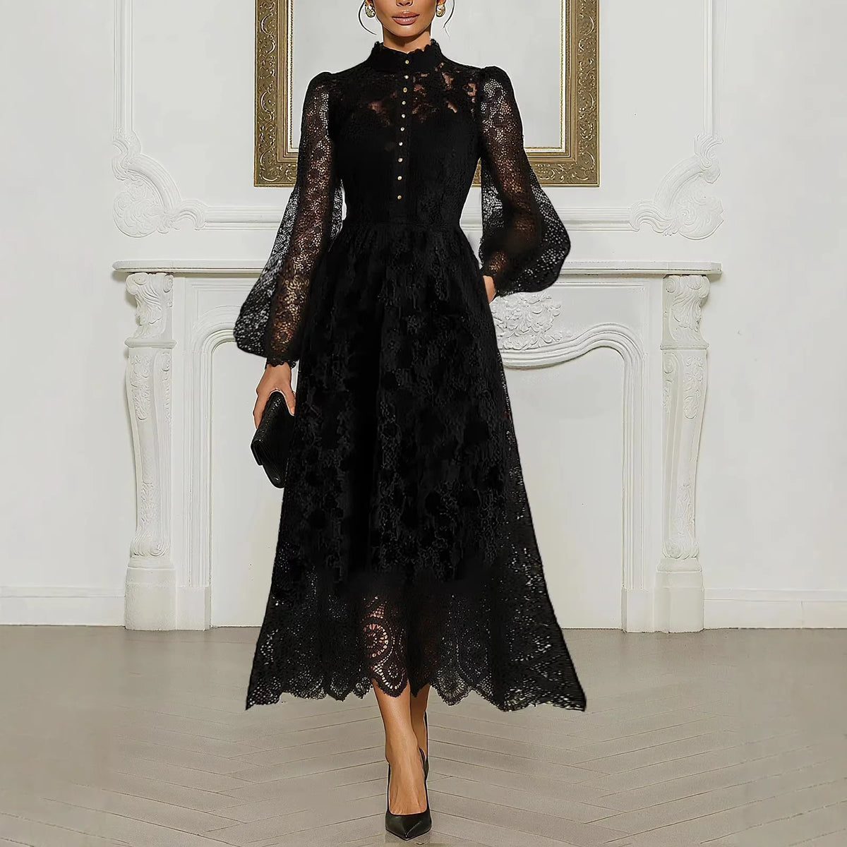 Cyflymder  Spring Autumn Lace Dress Women Long Sleeve O-Neck Solid Sexy Elegant Evening Party Skinny Stretch Midi Bodycon Dresses