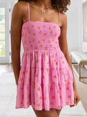 Cyflymder  Women s Boho Chic Halter Neck Floral Print Sleeveless Backless Mini Dress Summer Beach A Line Sundress with Adjustable Straps