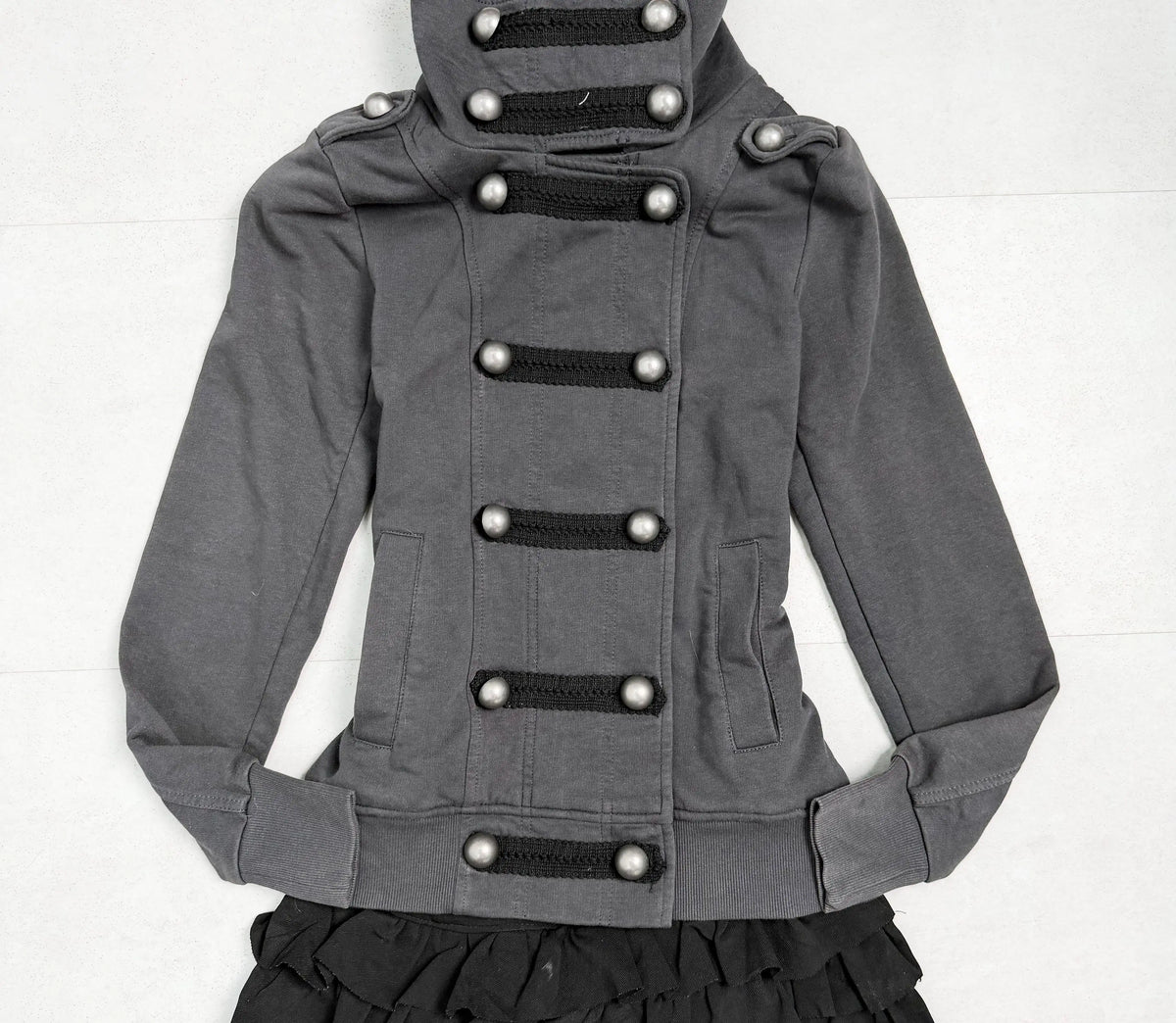 Cyflymder  Gothic Ladies High Collar Sweatshirt Jacket Vintage Button Detail Slim Coat Y2K Harajuku Dark Hotsweet High Street Chic Surcoat