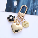 Cyflymder New Metal Heart Keychain Fashion Camellia Letters Round Pendant for Women Girls Headphone Case Accessorie Bag Trinket Party Gift Valentines Day