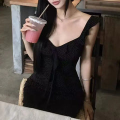 Cyflymder  Fashion Ruffles Spliced Slim Slip Long Dress Women's Clothing Polka Dot Summer New Aura Sleeveless Elegant Waist Bag Hip Dresses