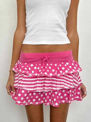Cyflymder  Women s Summer Mini Skirts Pink Dot Print Tiered Skirt for Daily Travel Parties